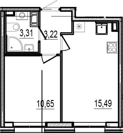 Планировка: Евродвушка 32,7 м² в ЖК «Оптимист»