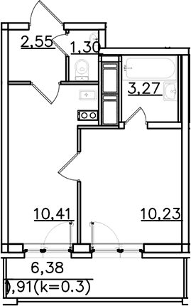Планировка: 1-комнатная квартира 27,8 м² в ЖК «ИСКРА-Сити»