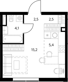 Планировка: Студия 30 м² в ЖК «Адмирал»