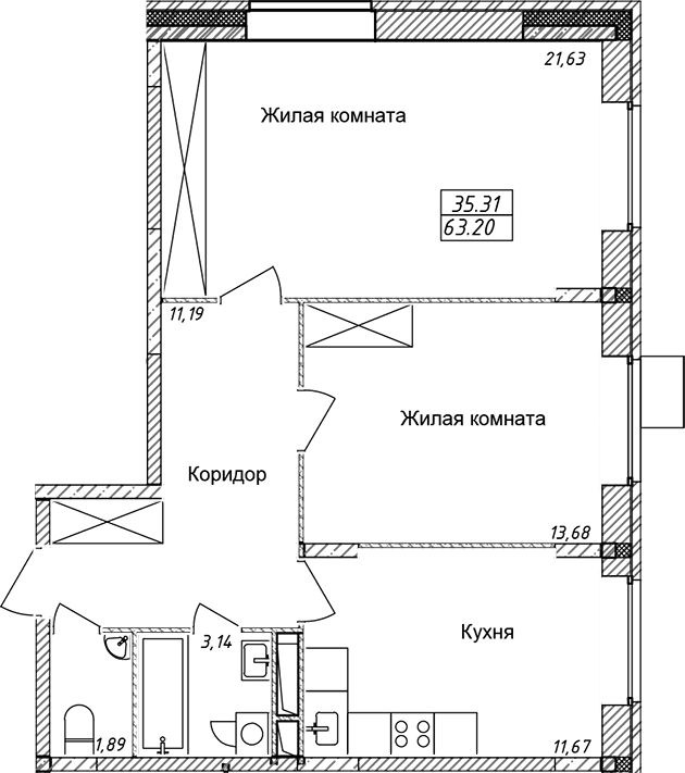 2-комнатная квартира