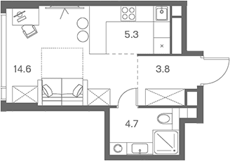 Планировка: Студия 28,4 м² в ЖК «ЛОТ от Аквилон»