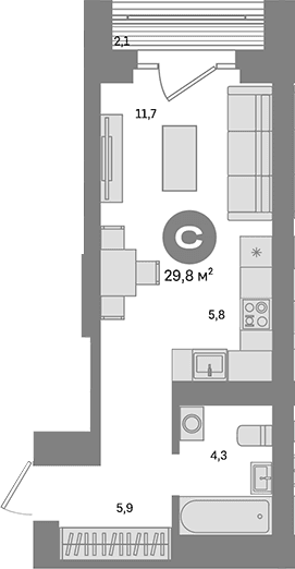 Планировка: Студия 27,7 м² в ЖК «Метроном»