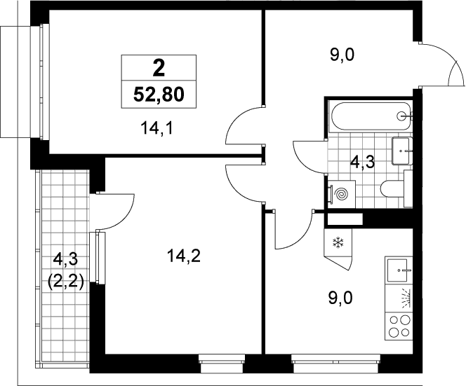 Планировка: 2-комнатная квартира 50,6 м² в ЖК «Деснаречье»
