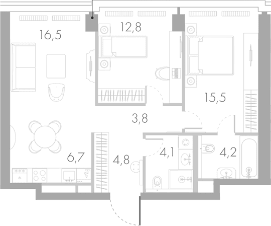 Планировка: Евротрёшка 68,4 м² в ЖК «Ривер Парк Кутузовский»