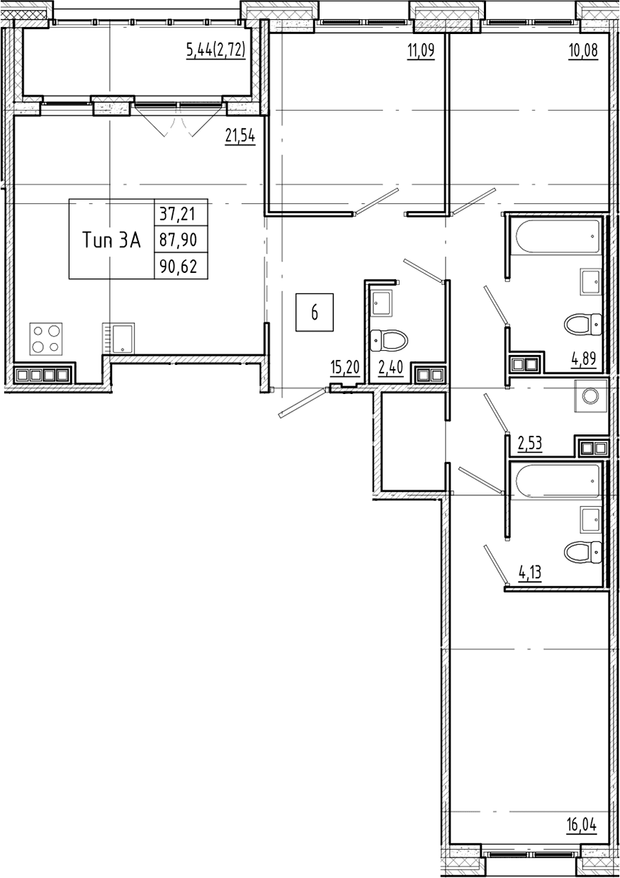 Планировка: Квартира евро-4 87,9 м² в ЖК «Ranta Residence»