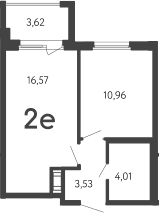 Планировка: Евродвушка 35,1 м² в ЖК «17 линия»