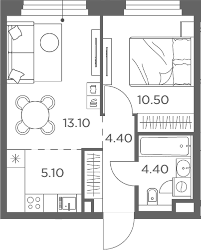 Планировка: Евродвушка 37,5 м² в ЖК «Белый Град»