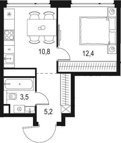 Планировка: 1-комнатная квартира 31,9 м² в ЖК «Левел Мичуринский»