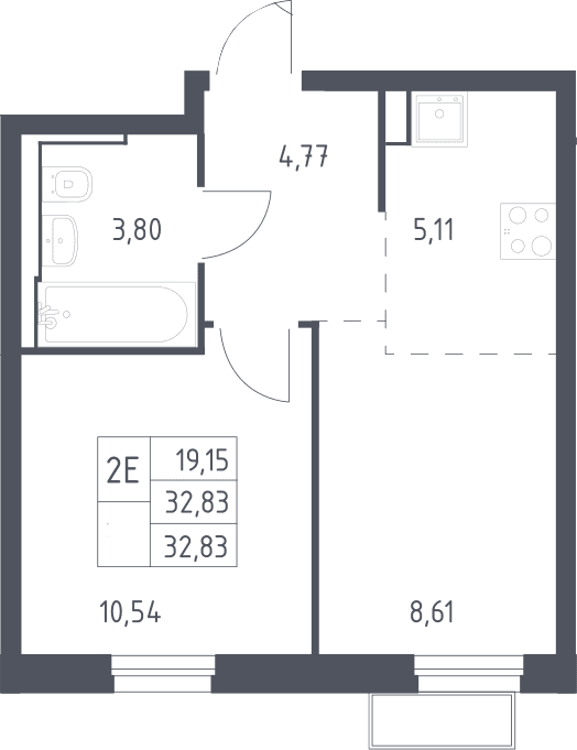 Планировка: Евродвушка 32,8 м² в ЖК «Квартал Строгино»