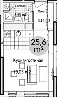 Планировка: Студия 25,6 м² в ЖК «Адрес»