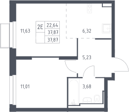 Планировка: Евродвушка 37,9 м² в ЖК «Квартал Строгино»