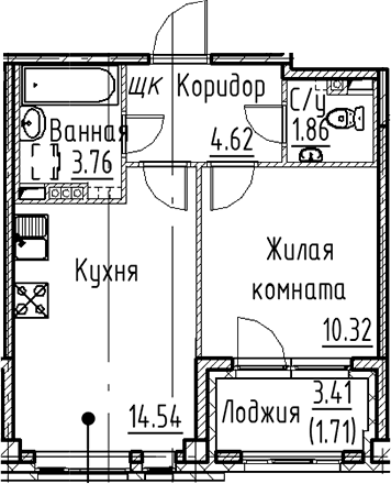 Планировка: Евродвушка 35,1 м² в ЖК «Кронфорт»