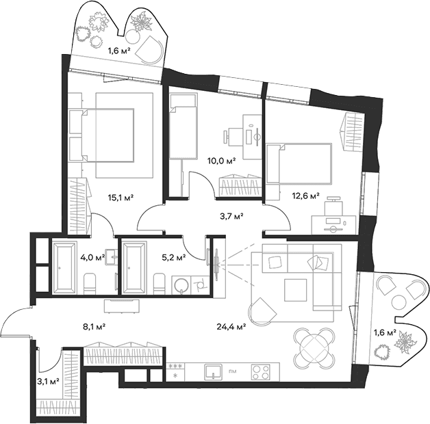 Планировка: Квартира евро-4 86,3 м² в ЖК «Союз»