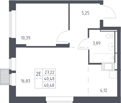 Планировка: Евродвушка 40,5 м² в ЖК «Большое Путилково»