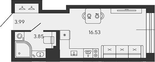 Планировка: Студия 24,4 м² в ЖК «BASHNI ELEMENT»