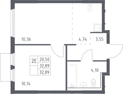 Планировка: Евродвушка 32,9 м² в ЖК «Пригород Лесное»