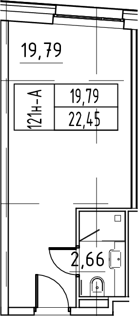 Планировка: Студия 22,5 м² в ЖК «ЙЕС Лидер»