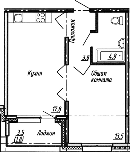 Планировка: Евродвушка 39,9 м² в ЖК «Сибирь»