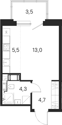 Планировка: Студия 27,5 м² в ЖК «М36»