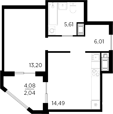 Планировка: 1-комнатная квартира 39,3 м² в ЖК «Респект»