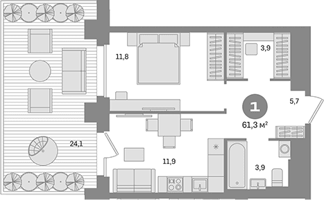 Планировка: 1-комнатная квартира 37,2 м² в ЖК «Квартал Герцена»