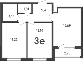 Планировка: Евротрёшка 54,5 м² в ЖК «17 линия»