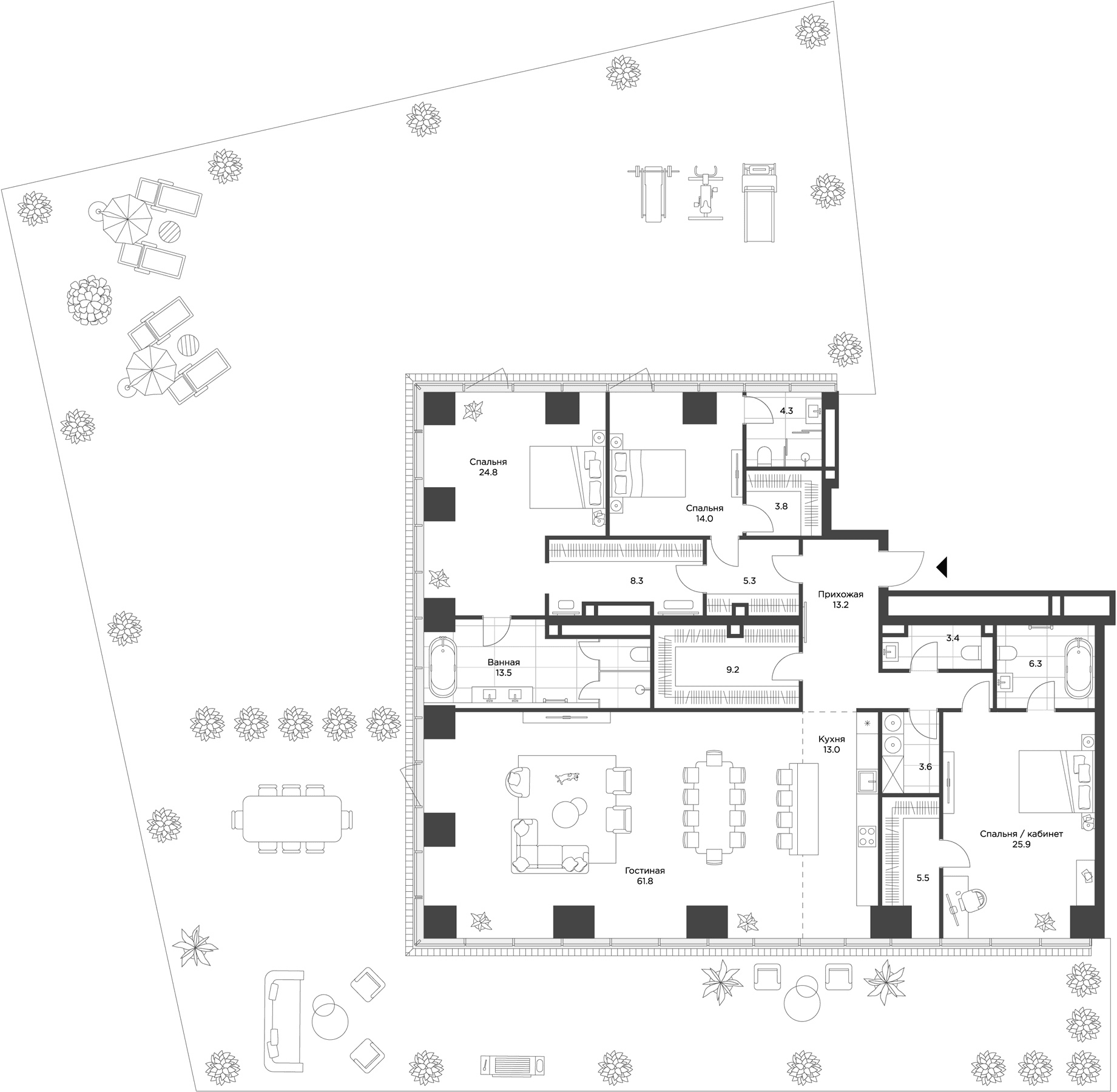 Планировка: Квартира евро-4 219 м² в ЖК «Ахед»