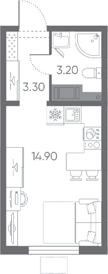 Планировка: Студия 21,4 м² в ЖК «Ручьи 2»