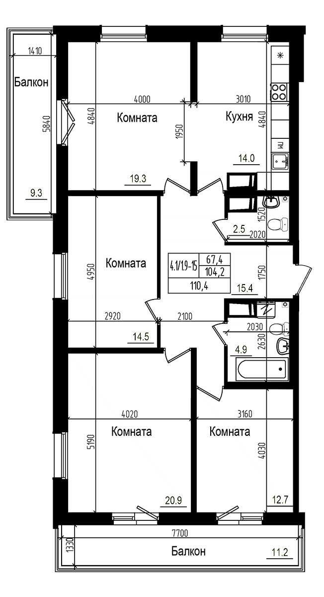 4-комнатная квартира