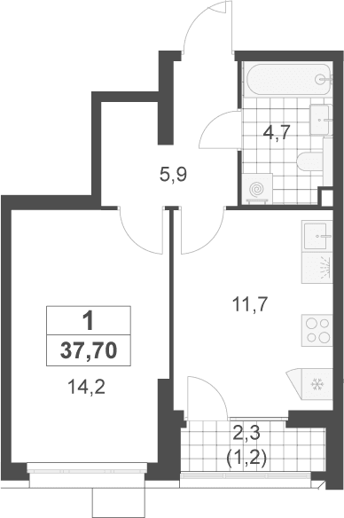 Планировка: 1-комнатная квартира 36,5 м² в ЖК «Скандинавия»