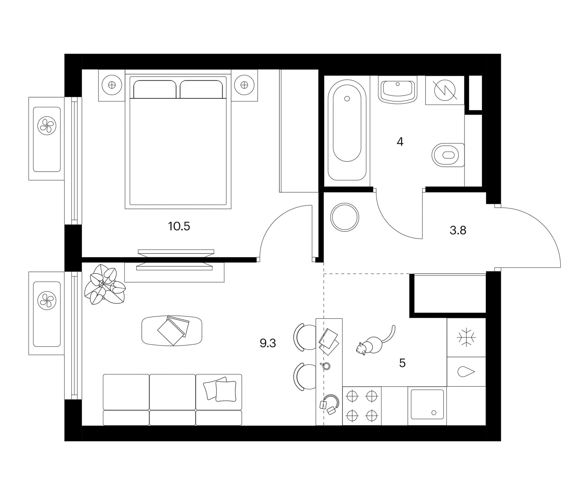 Планировка: Евродвушка 32,6 м² в ЖК «Белая Дача парк»