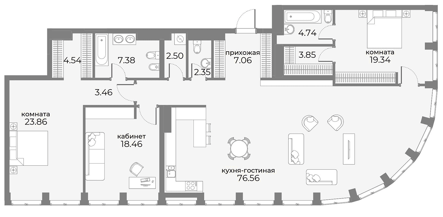 Планировка: Квартира евро-4 180,1 м² в ЖК «Sky View»