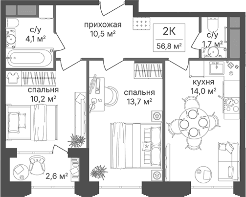2-комнатная квартира