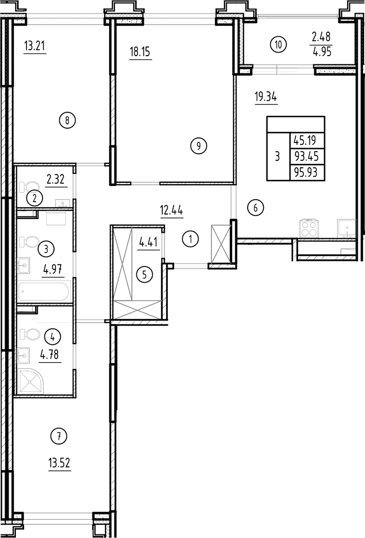 Планировка: Квартира евро-4 93,5 м² в ЖК «Ассамблея»