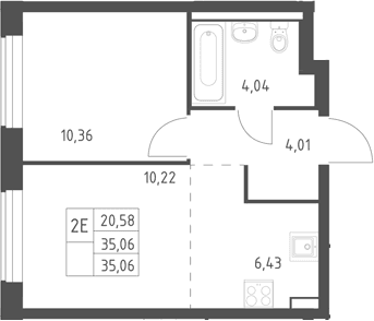 Планировка: Евродвушка 35,1 м² в ЖК «Горки Парк»