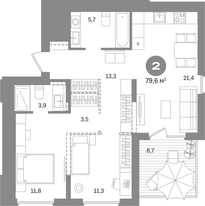 Планировка: 2-комнатная квартира 70,9 м² в ЖК «Первый квартал. Вторая очередь»