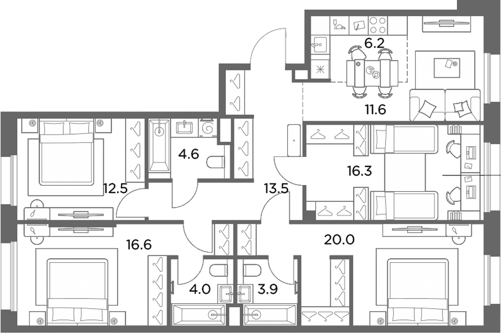 Планировка: Квартира евро-5 109,2 м² в ЖК «Станиславский»