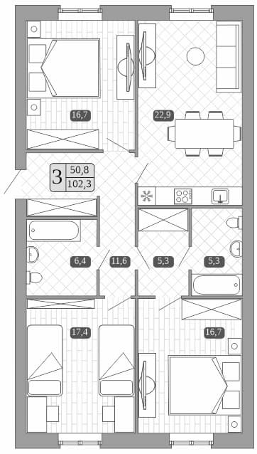 Планировка: Квартира евро-4 100,6 м² в ЖК «Белый город»