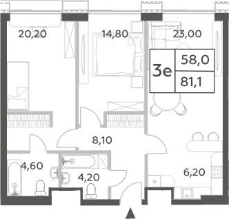 Планировка: Евротрёшка 81,1 м² в ЖК «Will Towers»