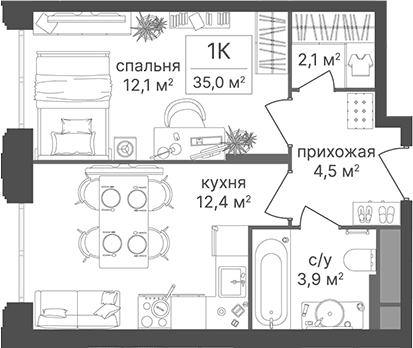 1-комнатная квартира