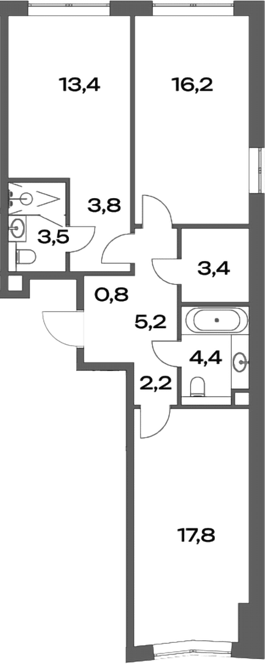 Планировка: Евротрёшка 70,7 м² в ЖК «Акценты»
