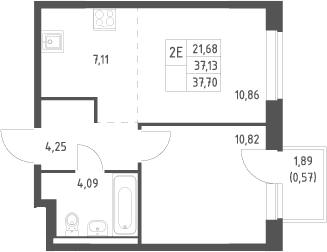 Планировка: Евродвушка 37,1 м² в ЖК «Новое Видное»