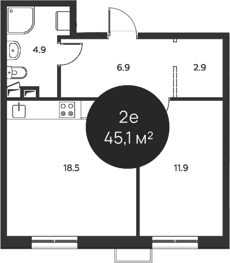 Планировка: Евродвушка 45,1 м² в ЖК «Павлово 3»