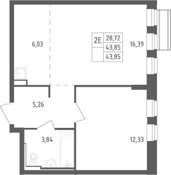 Планировка: Евродвушка 43,9 м² в ЖК «Рублевский квартал»