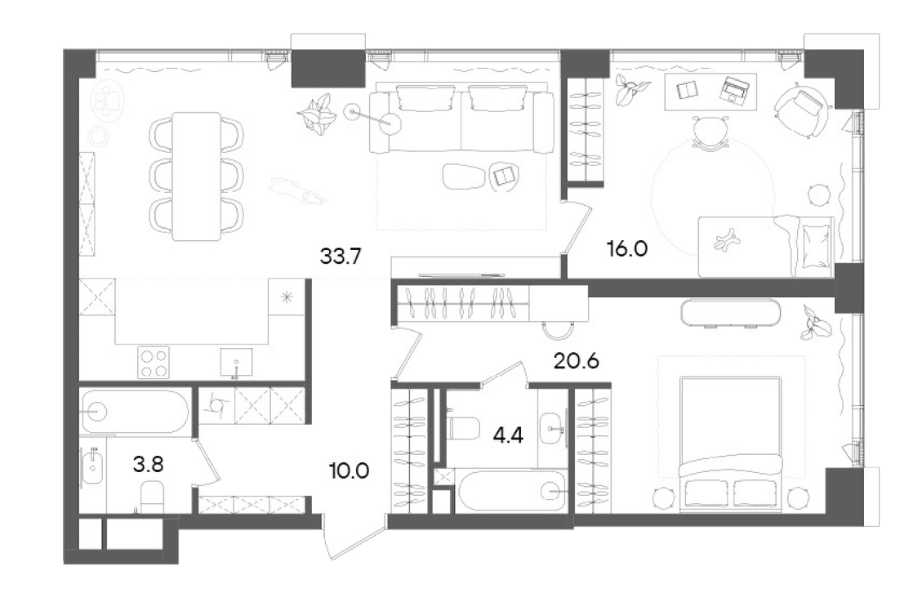 Планировка: Евротрёшка 88,5 м² в ЖК «СТОУН Грэйн»