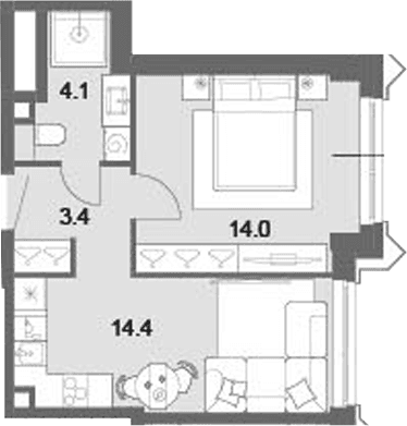Планировка: Евродвушка 35,9 м² в ЖК «ОМ Ботанический»