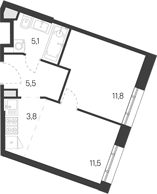 Планировка: Евродвушка 37,7 м² в ЖК «Родина Переделкино»