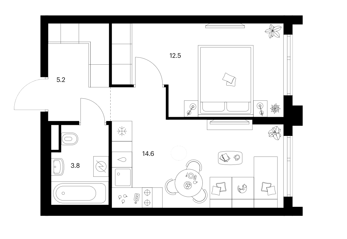 Планировка: 1-комнатная квартира 36,1 м² в ЖК «Зеленый парк»