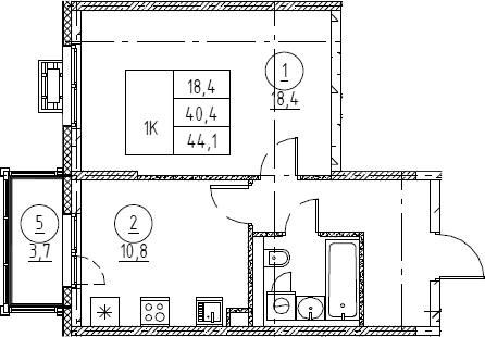 Планировка: 1-комнатная квартира 40,1 м² в ЖК «Крылов»