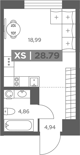 Планировка: Студия 28,8 м² в ЖК «Солар Парк»